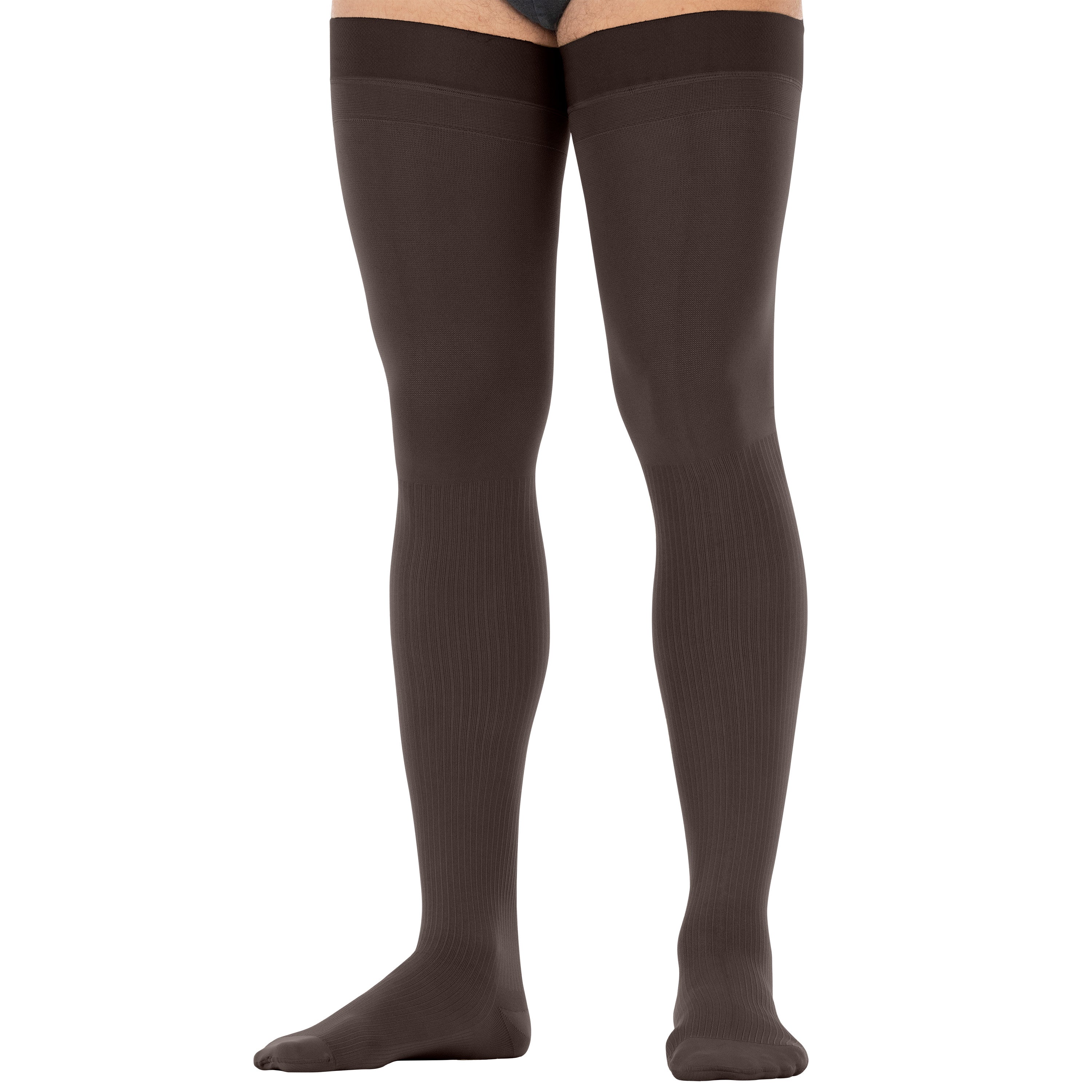 Brown thigh-high socks on a white background